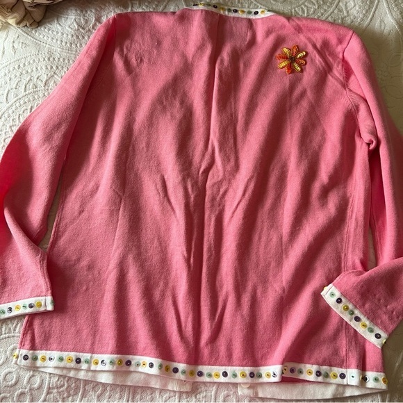 VINTAGE STORYBOOK KNITS Sequin flower daisy cardigan sweater SIZE SMALL BRATZ - Picture 12 of 13